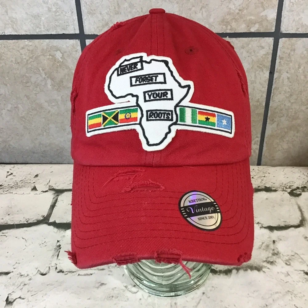 Kbethos Hat Never Forget Your Roots Red Adjustable Strapback Distressed Ball Cap